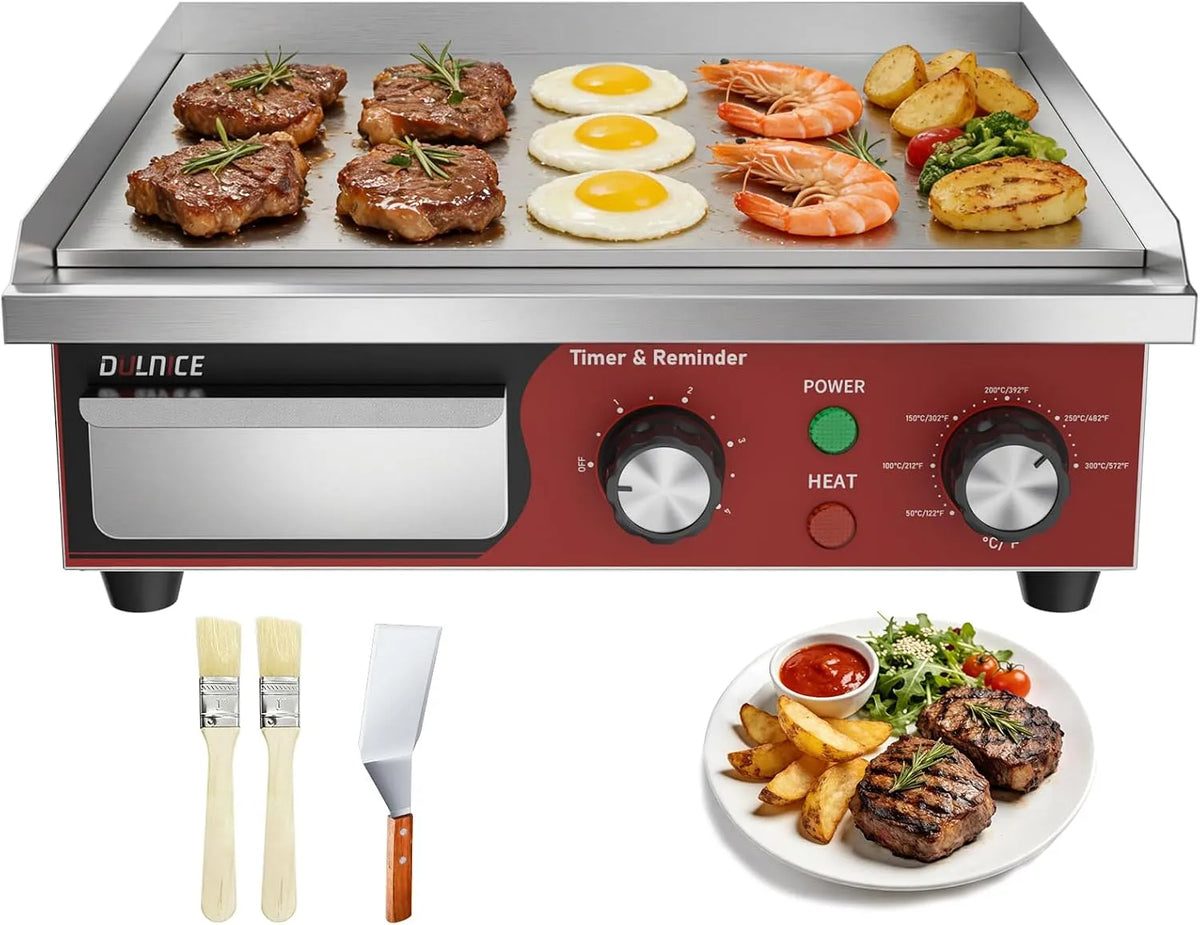Barbecue met 36 cm, 1700 W, 5 minuten, 50-300 °C, timer, regelbare thermostaat en RVS