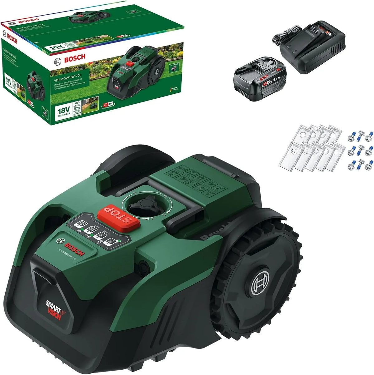 Robotmaaier VISIMOW18V-200 met 200 m2, 18 cm, 20-60 mm en 18V