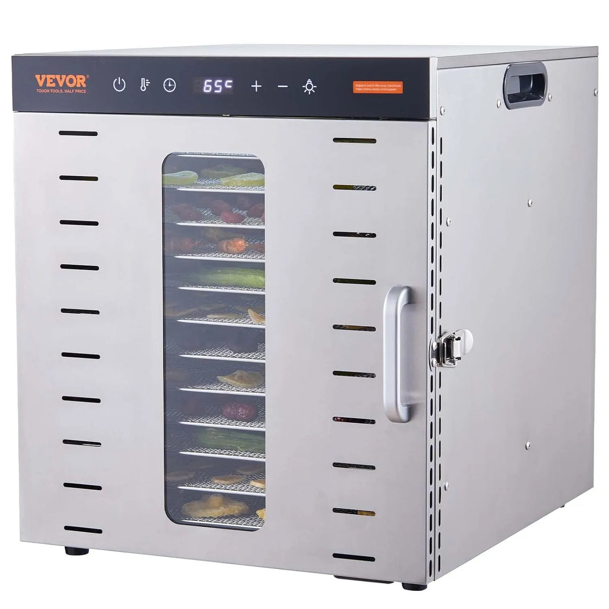 Droger met 1000 W, 90 °C, 0,5-48 uur, timer, 377 x 285 mm, 30 °C en RVS