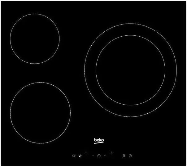 Beko, Kookplaat, HIC63402T, 1200 W, Glaskeramiek, Rond, Keramisch, Zwart