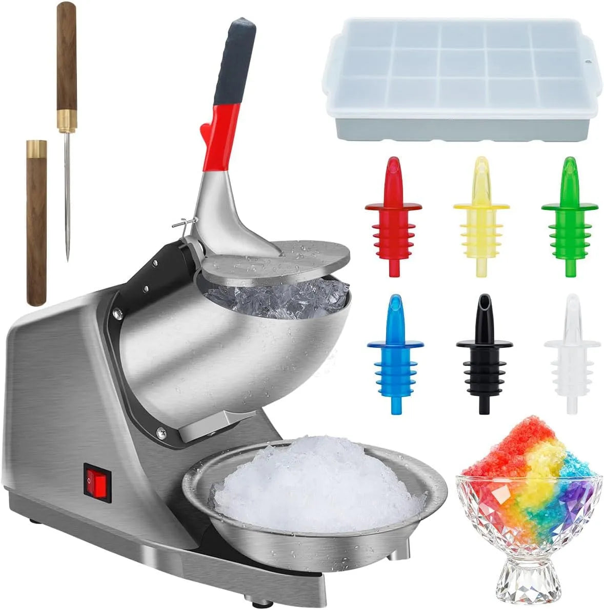 Sneeuw Cone Machine, Reespring Geschoren ijsmachine Sneeuw Cone Machine Ice Crusher, RVS Blade Keuken Elektrisch, Geschoren ijs en Sneeuw Kegel 300 W