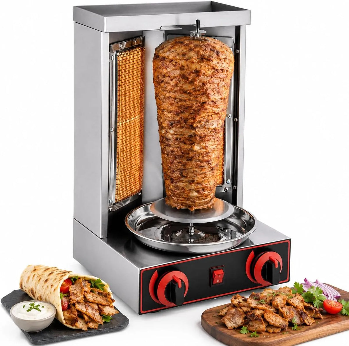 Machine, Gas-döner-machine CG-25, 220 V, gasroterende grill met 2 branders, Schawarma-vlees CG-25, groot volume voor thuis, LPG, commerciële verticale