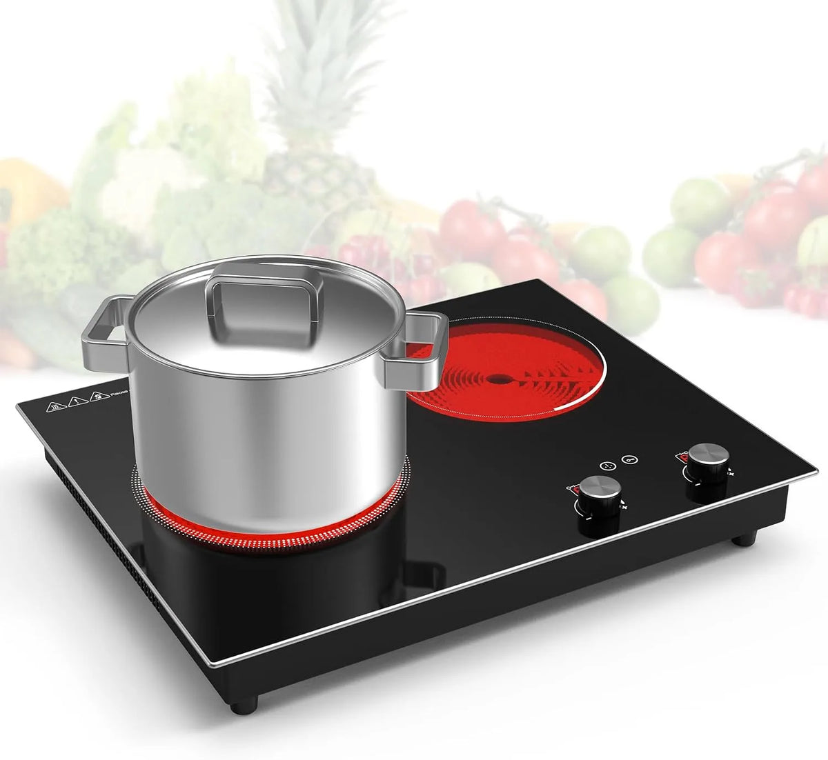 Kookplaat met 220V, 3520 W, 1800 W, 1200 W, digitaal display, 4-uurs Timer en zwart