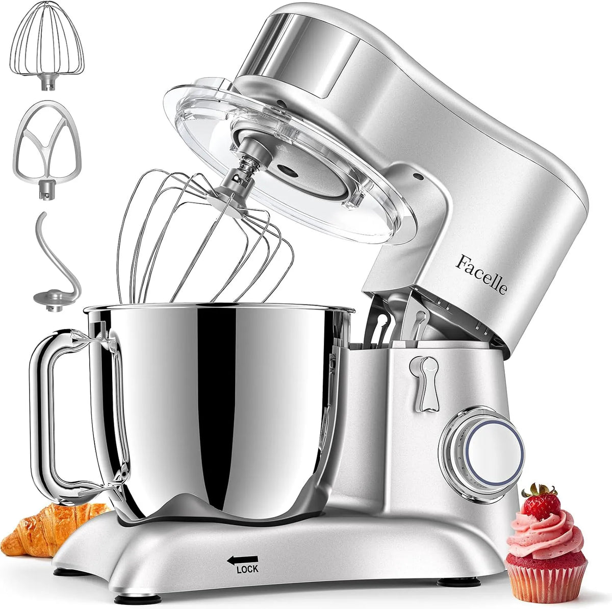 Keukenmachine met 6,5 l, 47,2 cm, 15,35 cm, 12,6 cm en RVS, Kneedmachine 6,5 l