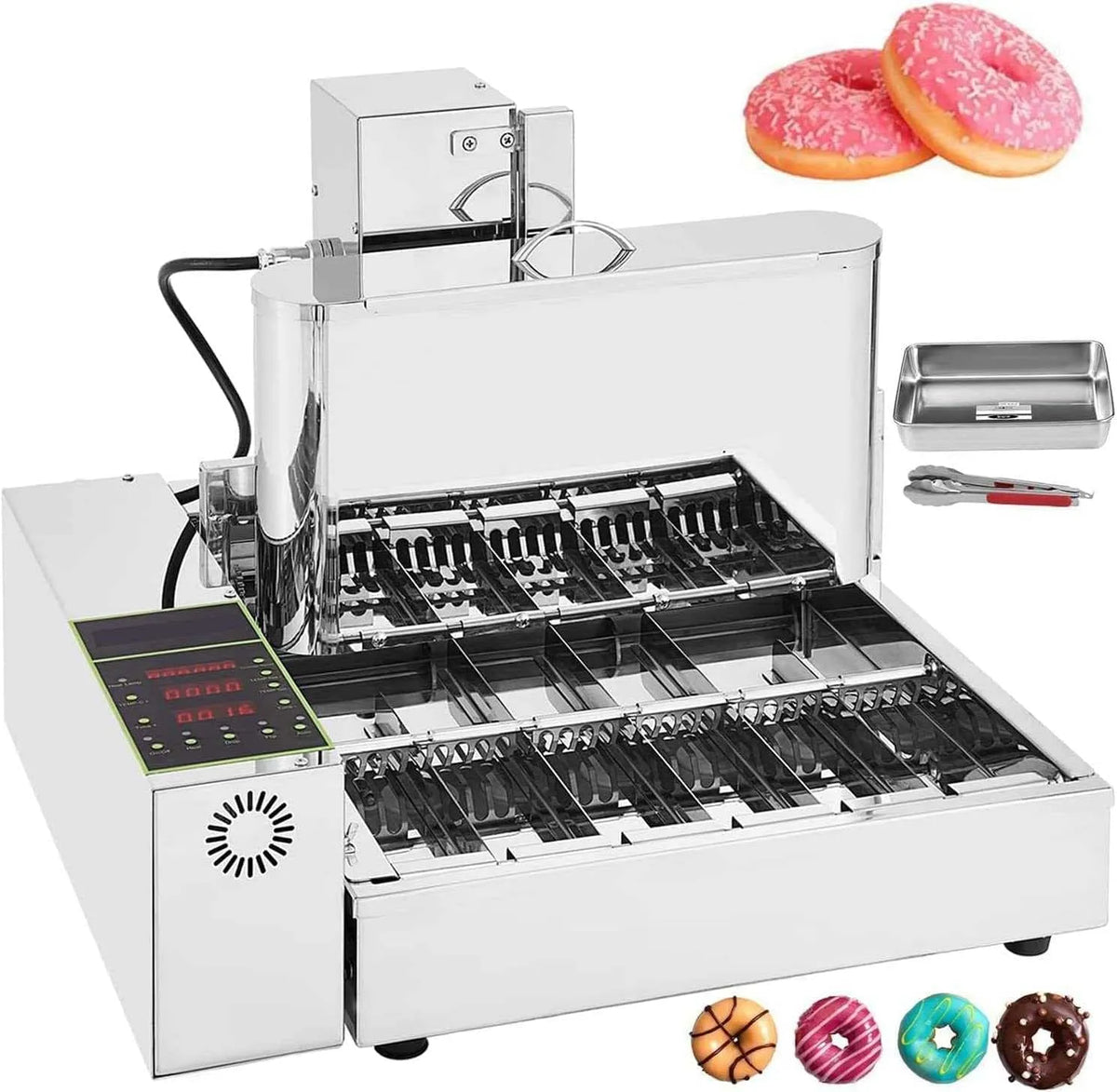 Donut Snack Machine met 9.5l, 2000 W, 220 °C, regelbare thermostaat en RVS