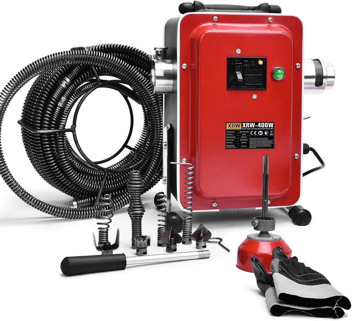 Reiniger, 400 W, 10 mm, 450 omw/min, buisreinigingsapparaat, 30-100 mm, 16 mm, 18,5 m spiralen, buisreiniger, 400 W