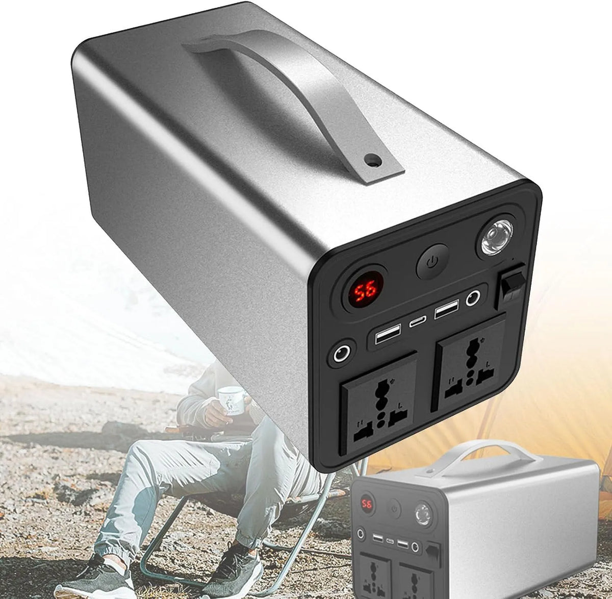 Draagbare krachtcentrale 90000 mAh 300 W elektronische zonnegenerator Outdoor back-up lithiumbatterij voor kamperen met 90000 mAh, 300 W en zilver