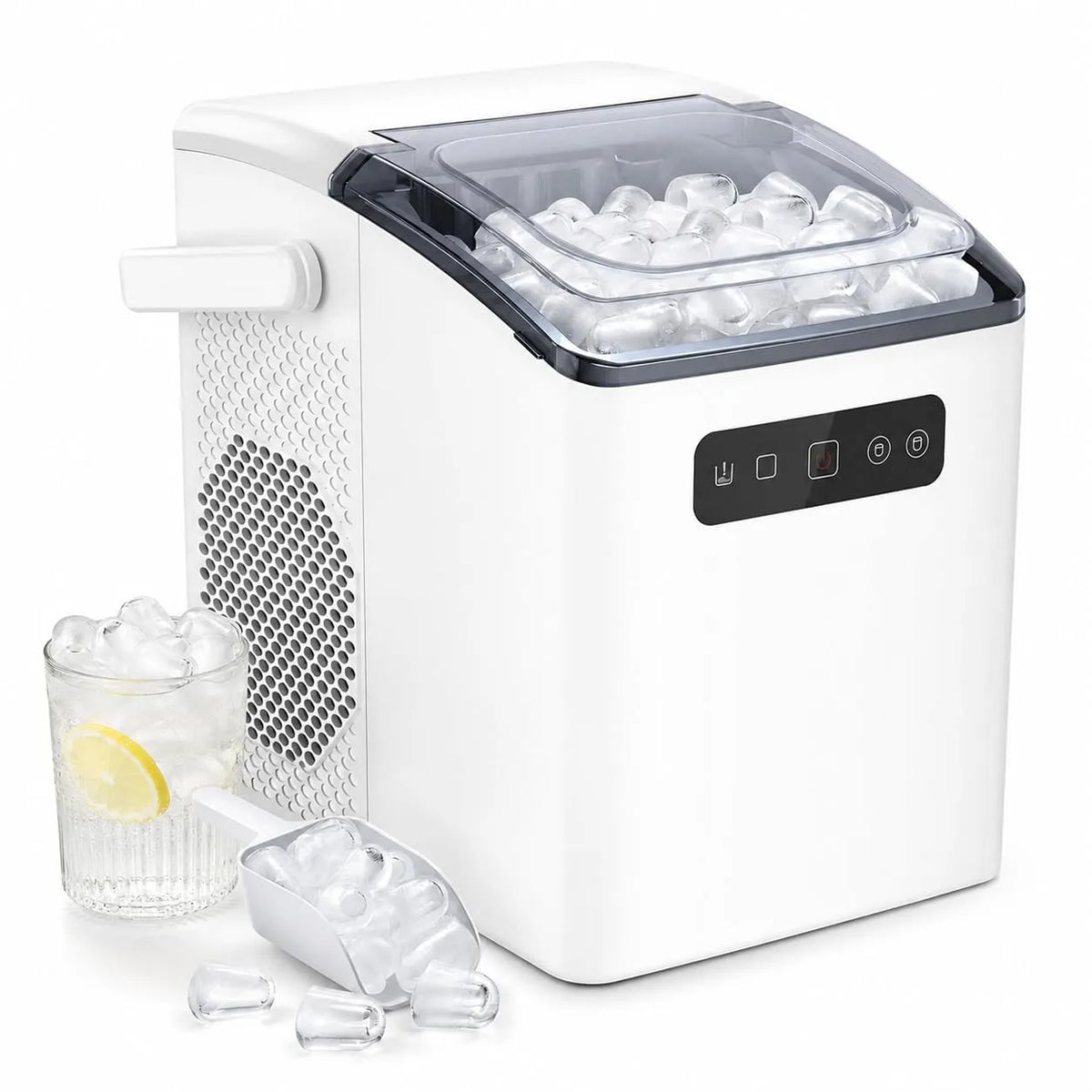Machine, 12 Kg/24 Uur, 8 Blokjes In 6 Minuten, volle ijsmand en stroomstatus Toepassingen: Cocktails