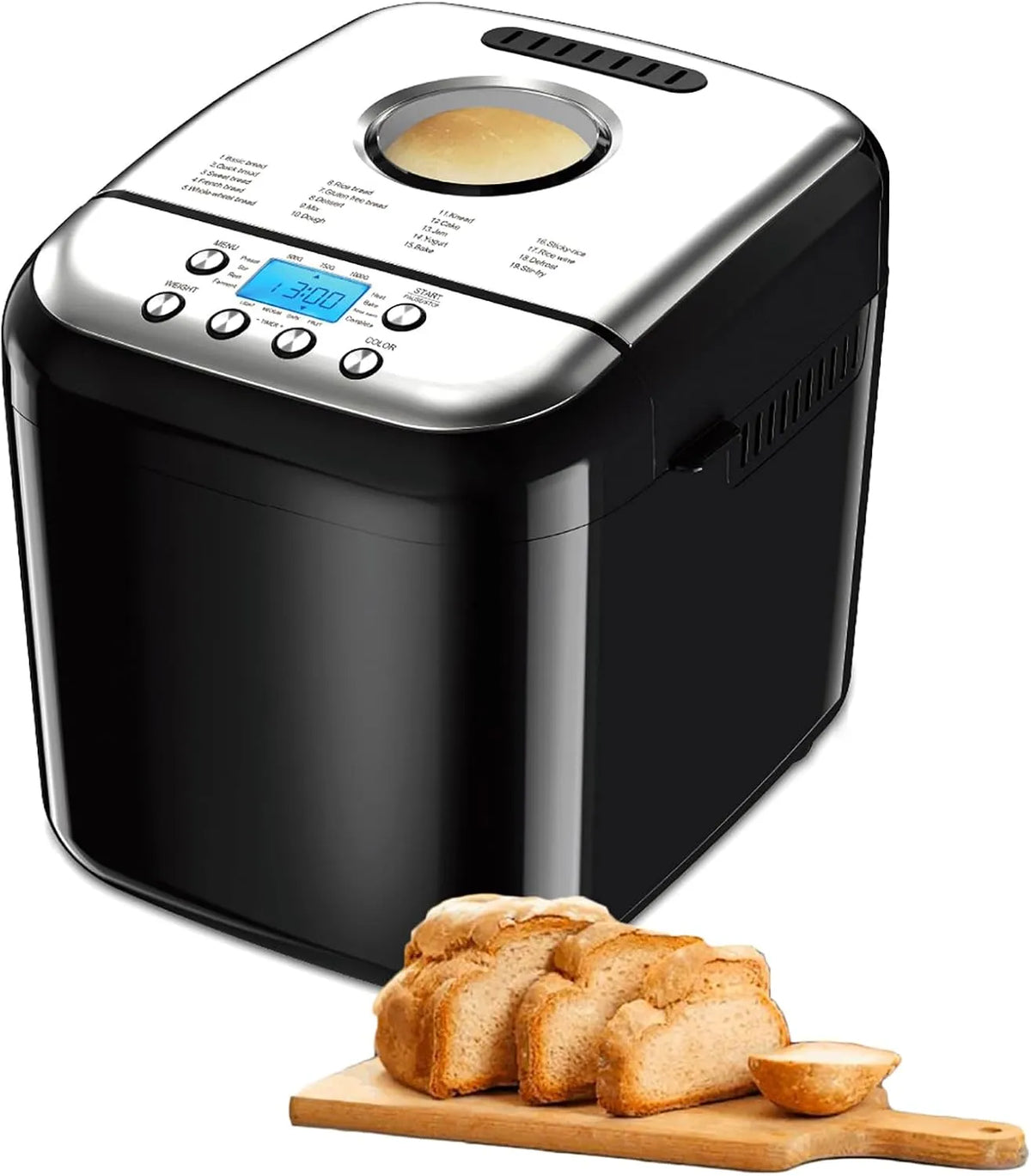 Broodbakmachine met 15 uur, 1 uur, 15 minuten en 19 programma's