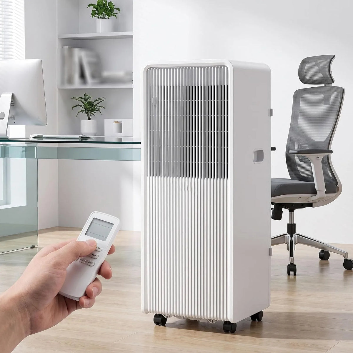 Mobiele airconditioner en Luchtontvochtiger, 12000 BTU, koelt 350 m2 kamers, programmeerbare timer, slimme AC-unit met luchtontvochtiger