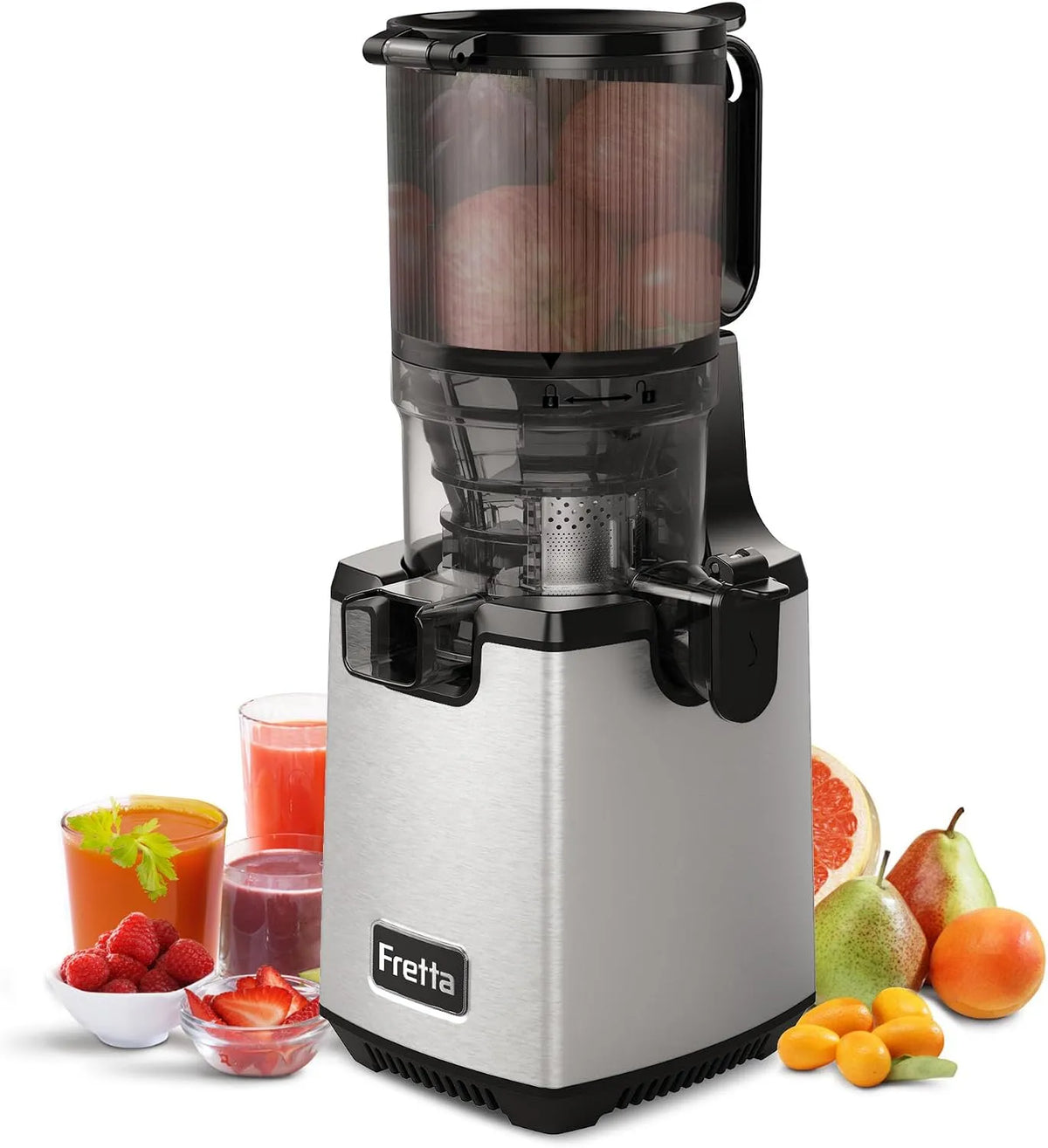 Machine, 250 W, RVS, sapmachine met 135 mm grote opening, elektrische fruitpers, koude pers, eenvoudige reiniging, omkeerfunctie