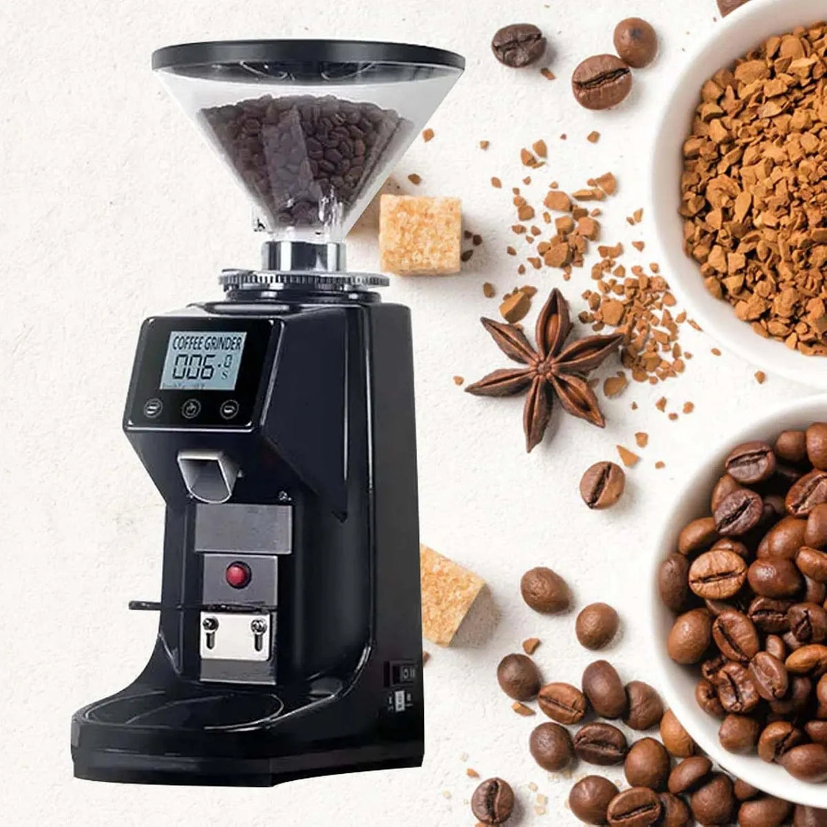 Espressomachine, 19 Instellingen aanraakbediening Espressomachine, zwart-200G, Elektrische Flat Burr Koffiebonenmalers, Professionele Koffiemachine