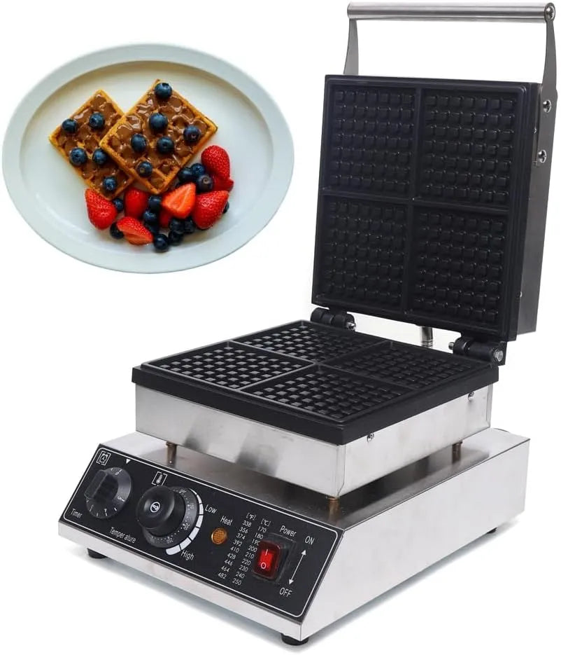 Wafelijzer met 1700 W, 11,5 x 11,5 cm, 25,5 x 25,5 cm, 30 x 36 x 24,5 cm, 5 minuten, Timer, regelbare thermostaat en RVS