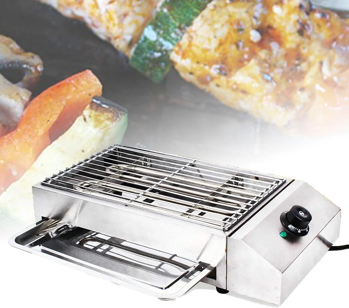 Barbecue, 50-300°C roestvrijstalen spiesen voor huishoudelijk koken op de camping, mobiele uitvoering van 2600 W rookloze BBQ-kookgrill