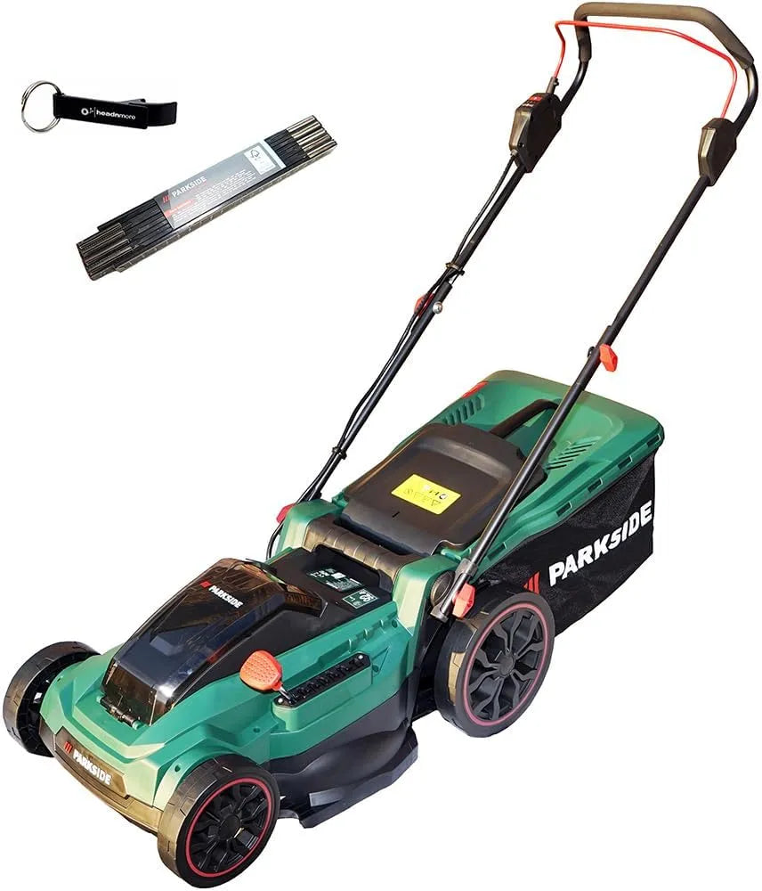 40V, model D2, HEADNMORE Bundle - Parkside 40V accu grasmaaier PRMA 40-Li D2, batterijen + sleutelhanger + duimstok