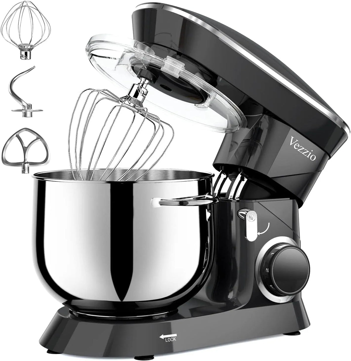 Kneading Machine met 1500 W, 8.5 L, RVS en zwart, 10 Speeds, Reduced Sound
