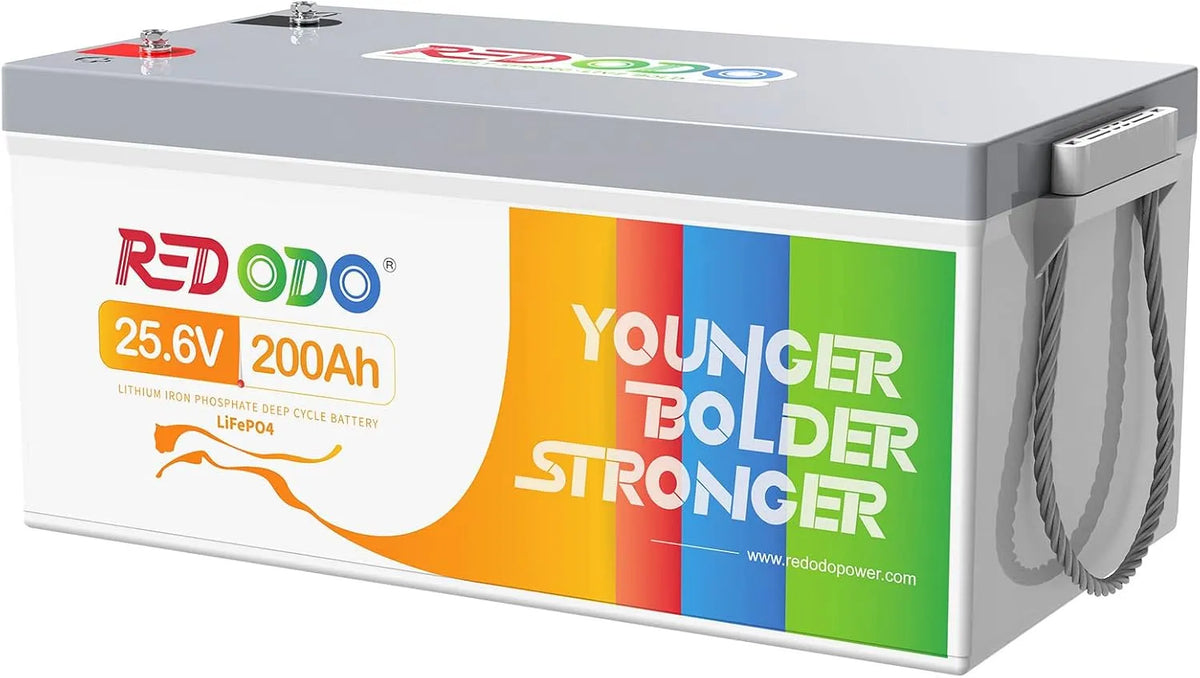 24V, Redodo 24V 200Ah Lithium Batterij 5120Wh LiFePO4 Batterij Met BMS 200A 4000-15000 Diepe Cycli voor Noodgebruik Thuis Zonne-Energie Camper