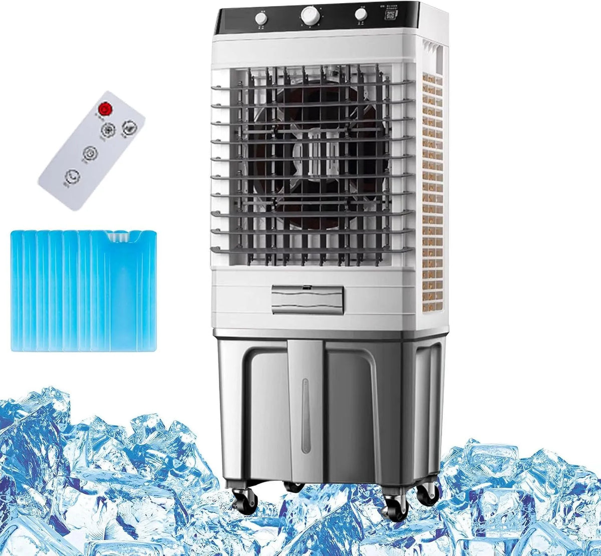 Mobiele airconditioner, 3-in-1 airconditioner, 6 ijsboxen, industriële luchtbevochtiger, met 50 liter watertank, Commerciële verdampingsluchtkoeler