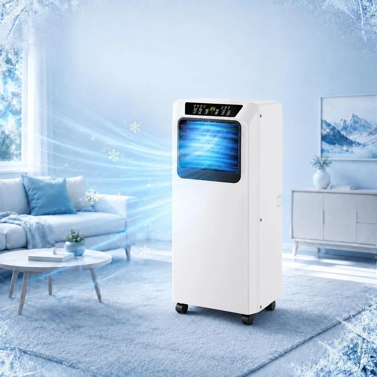 Mobiele airconditioner en Luchtontvochtiger, geluidsarm 36-49 dB Koeling voor Ruimtes tot 18 m2, Mobiele Airco 9000 BTU met Ontvochtiger en Wiel