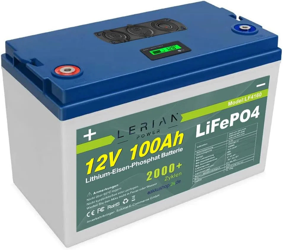 LiFePO4 Accu LiFePO4 met 12 V, 100 Ah en zonne-energie, lithium-ijzerfosfaatbatterij voor camping