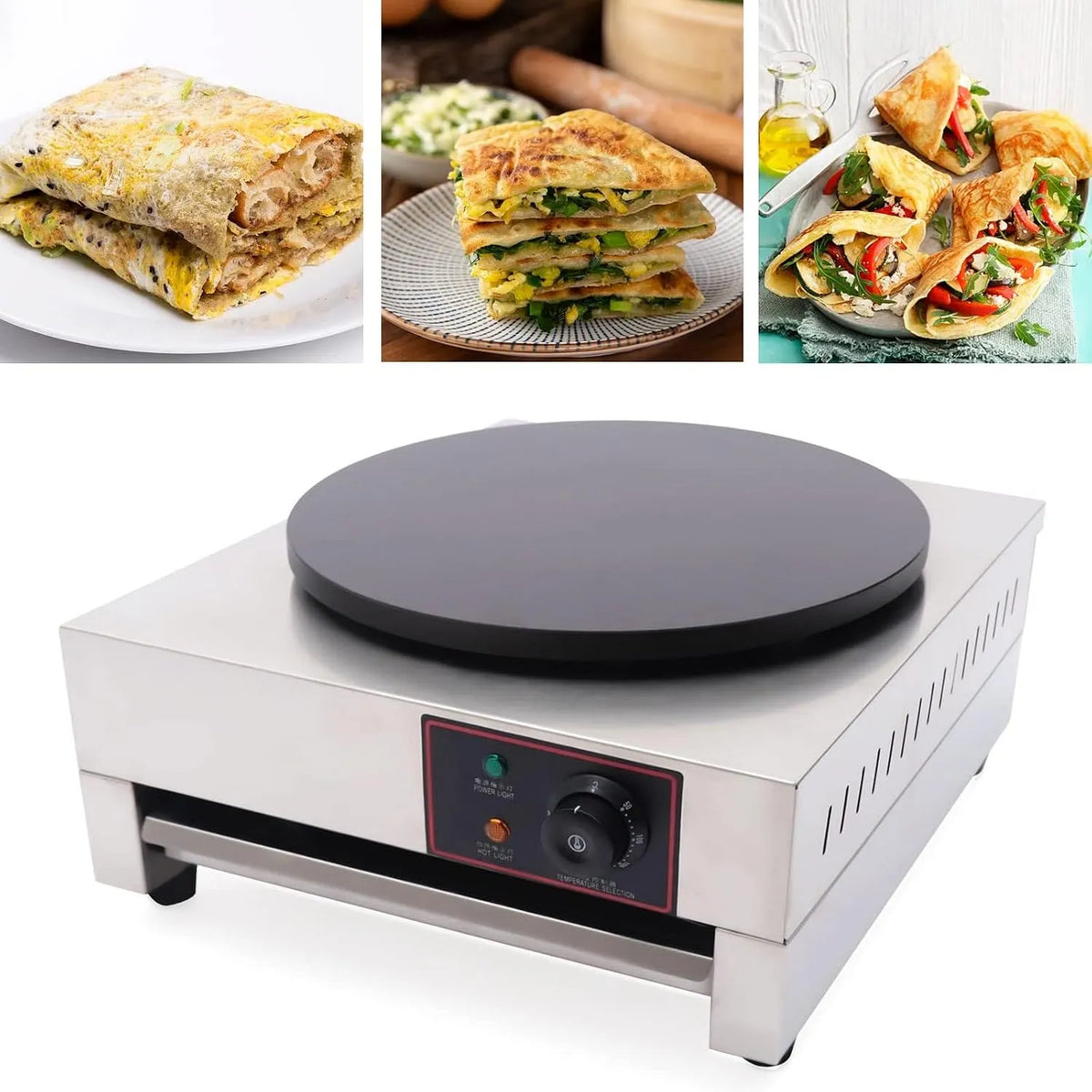 Kookplaat, 16 inch elektrische pannenkoekenmaker, instelbare temperatuur 50-300 °C 122-572 °F, antiaanbakpan voor het bakken van pannenkoeken