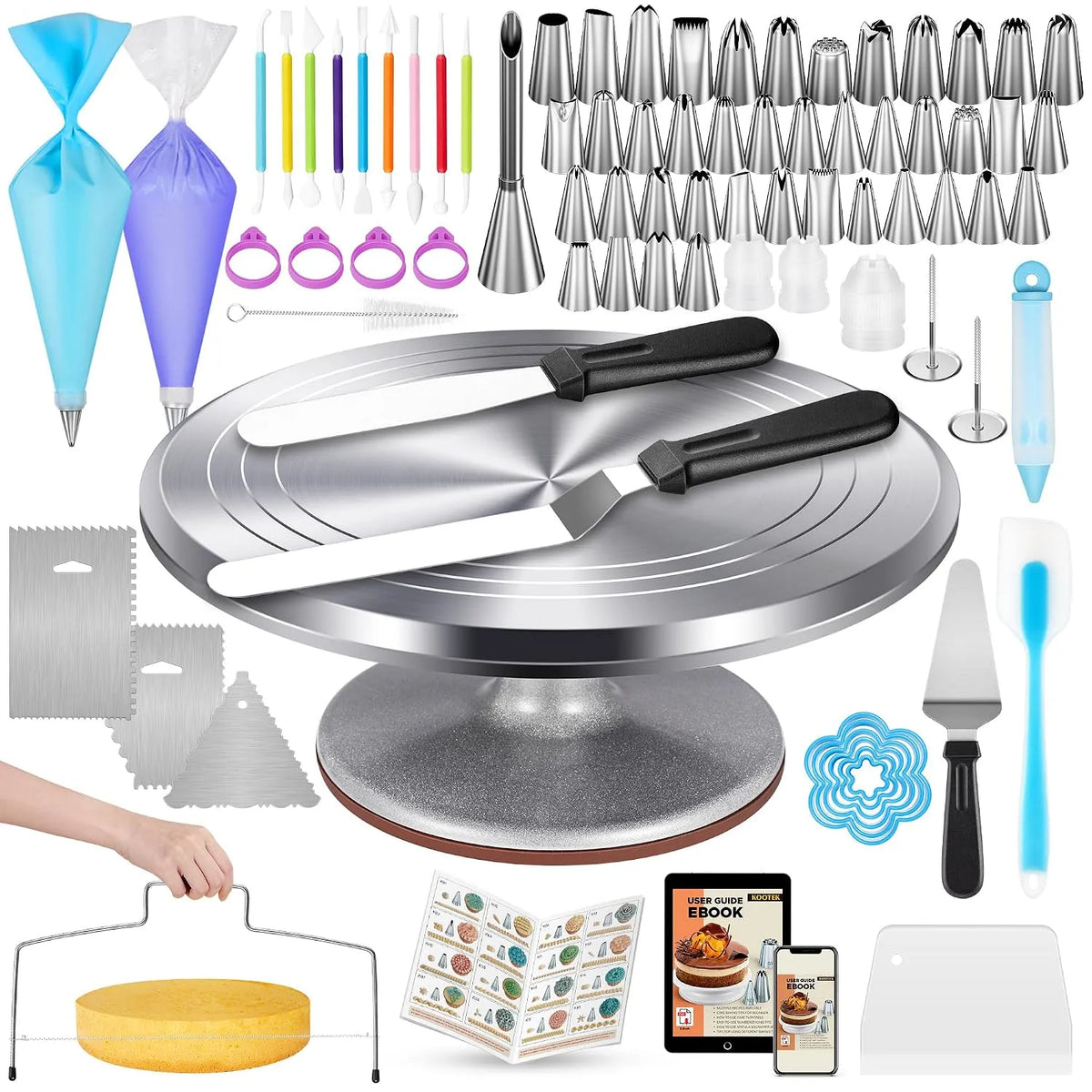 Kootek Leveringen voor aluminium taartdecoratiesets, Draaitafel van aluminiumlegering, keukengerei, muffin