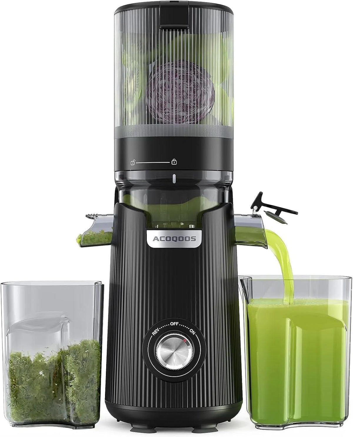 ACOQOOS Sapcentrifuge, 135 mm breedte en grotere voederbuis, Slow Juicer met 2 glazen, eenvoudige reiniging, zwart, 1,8 l vulvolume