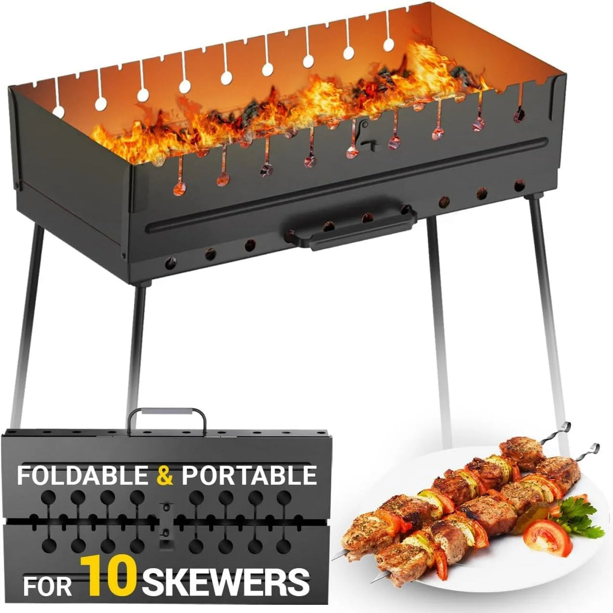 Barbecue NB10 met 53 x 30 x 53 cm, 11,8 inch en 20,8 inch, Houtskoolgrill voor 10 spiesjes