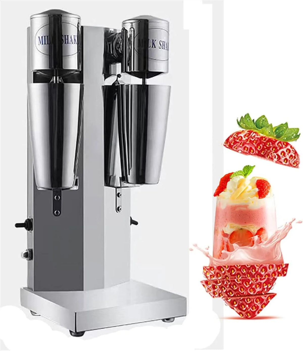 Machine met RVS, 750 ml x 2 kopjes voor het mengen van melkshakes, 280 W, elektrische melkshake-machine 18.000 rpm en dubbelkop-milkshake-machine