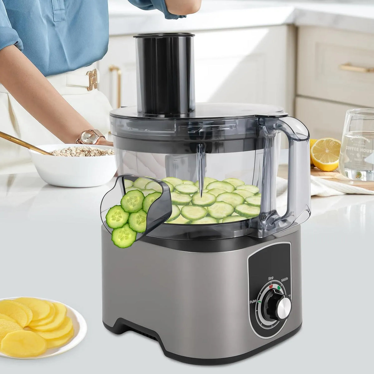 Keukenmachine met 600 W, 3-in-1, 0,81 inch en 0,39 inch, 7 liter