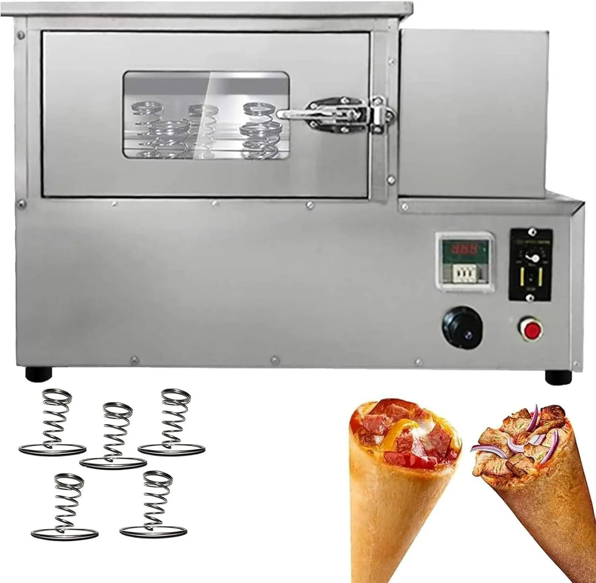 Inbouwoven, 2KW Commerciële Stuks/3-5min, Pizza Cone Oven met 5 Roterende Rekken, 360° Heating Evenly, Output: 12 Stuks/3-5min, Instelbare Temperatuur
