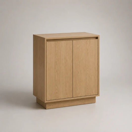 Buffet haut rectangulaire en bois à 2 portes, chêne naturel, 80 × 40 × 95 cm