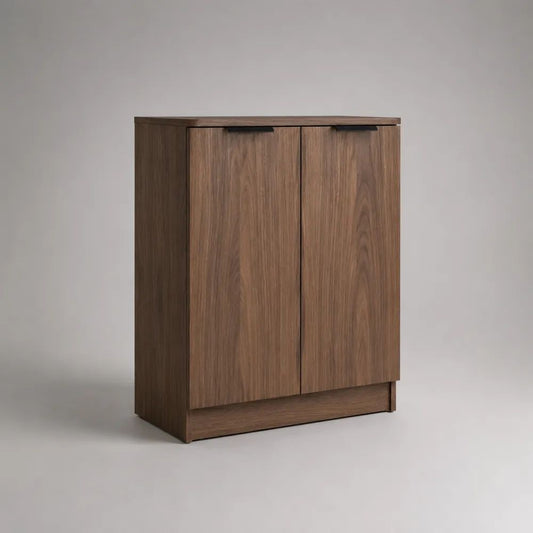 Buffet haut rectangulaire en bois à 2 portes, brun noyer et noir, 80 × 35 × 100 cm