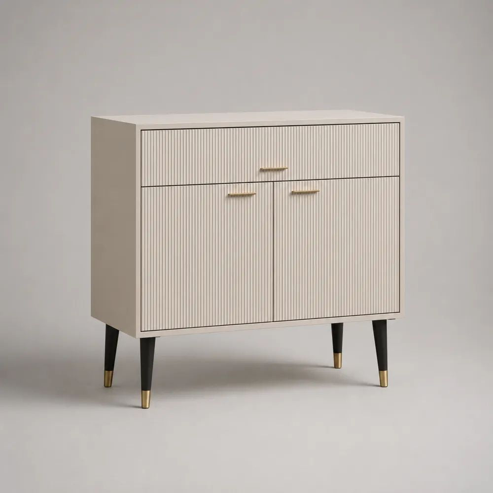 Buffet rectangulaire en MDF avec 2 portes et 1 tiroir, blanc cassé/noir/doré, 100 × 40 × 100 cm