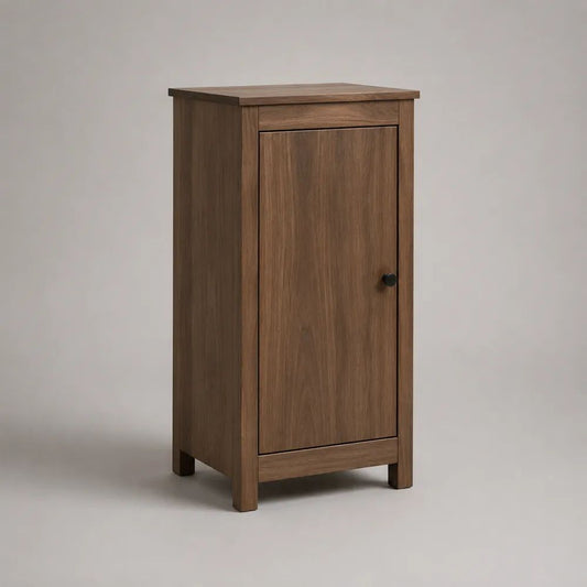 Buffet haut rectangulaire en bois et métal avec 1 porte, marron et noir, 50 × 40 × 100 cm