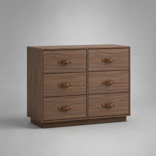 Commode buffet rectangulaire à 6 tiroirs en MDF plaqué noyer marron, 100 × 40 × 90 cm