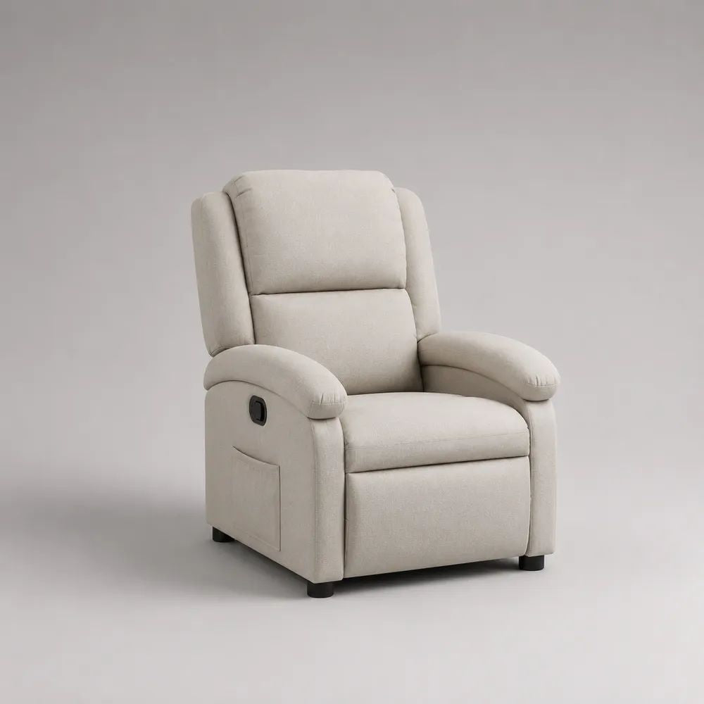 Fauteuil relax manuel en tissu beige avec dossier haut, 76 × 92 × 104 cm
