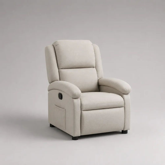 Fauteuil relax manuel en tissu beige avec dossier haut, 76 × 92 × 104 cm
