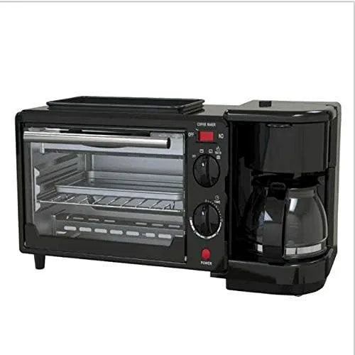 Espressomachine, zwart, 3-in-1 ontbijtmachine 600 W koffiezetapparaat +, 750 W teppanyaki + 750 W