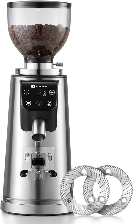 Molen met 64 mm, 7 mm, 0,1 seconden, timer, digitaal display, geluidsarme werking, RVS en aluminium