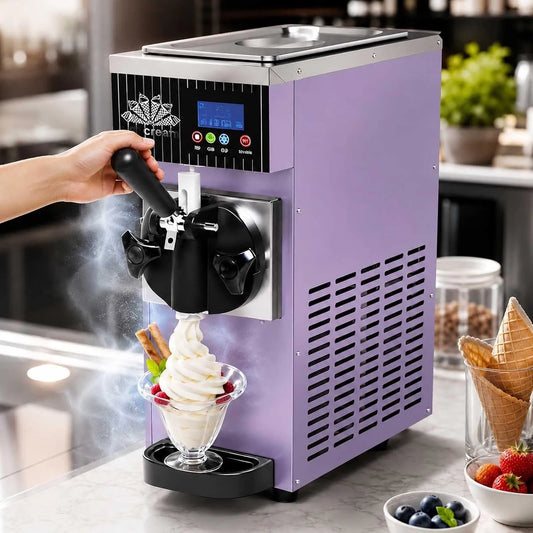 Machine met 4–5 l, 5°C, 32°C, 10 minuten, 6 minuten, RVS en paars