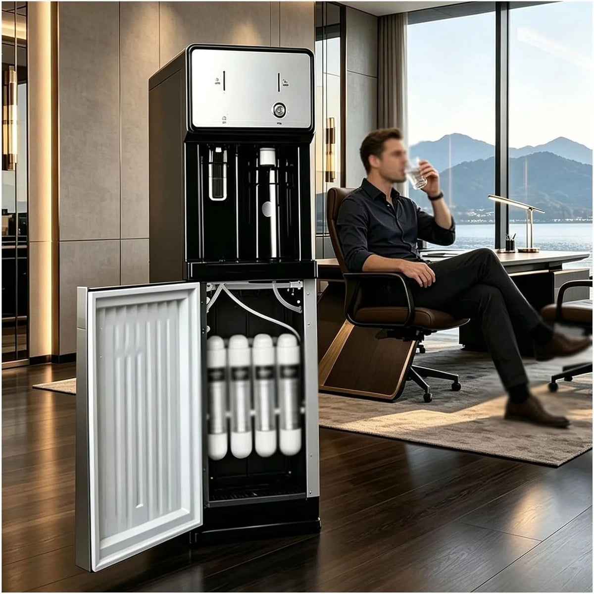 Apparaat met 3 Temperatuurinstellingen, Waterkoeler Met 4-traps Filtratie, Apparaat Voor Warm En Koud Drinkwater Voor Op Kantoor