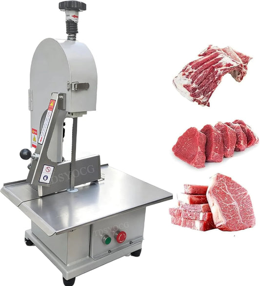 Tafel, 1100 W, snijdikte max. 13 cm, Elektrische bandzaag voor vlees en botten, snijmachine voor varkens- en runderribben, commercieel