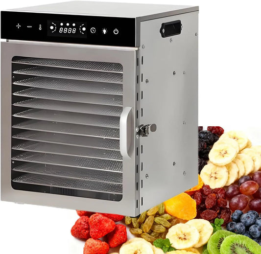 Ventilator, digitale voedseldroger van RVS, voedseldrogers 12Layer, compacte voedseldroger, temperatuurregeling, voor fruit, groenten, kruiden