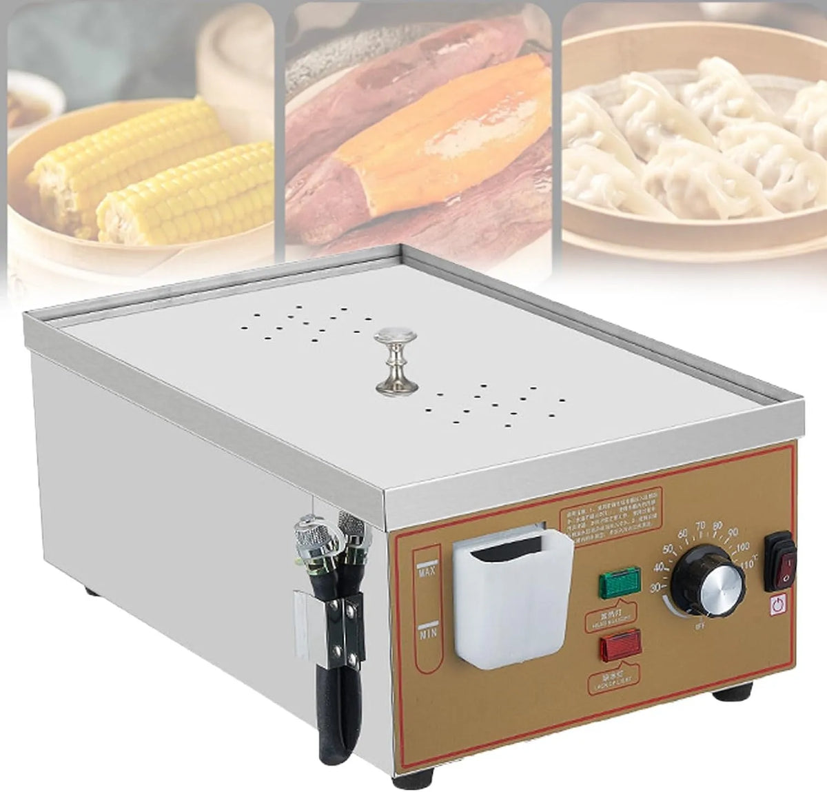 Voedselstomer met 30-110 °C, 52 cm, 35 cm, 21 cm, waterreservoir en RVS