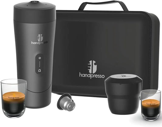 Espressomachine, USB, compatibele / herbruikbare nespressocapsules gemalen koffie, vuilnisemmer, 2 kopjes, compacte koffer: draagbaar