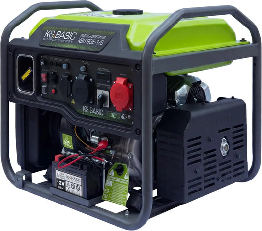 Spanningsomvormer iE-1/3 met 7500 W, digitaal display, invertertechnologie, benzineaandrijving en voor bouwplaats en werkplaats