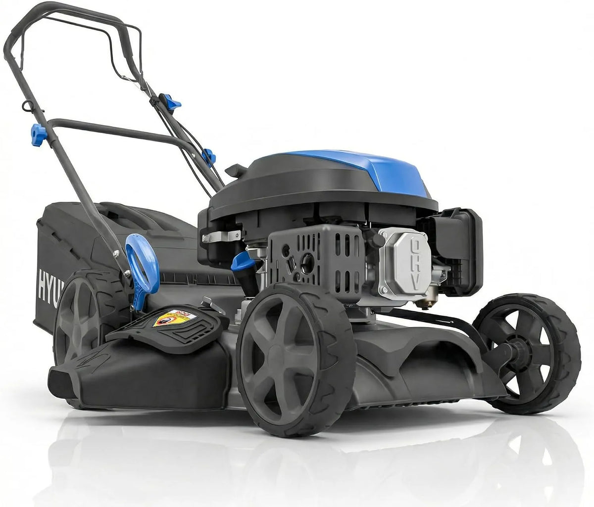 Grasmaaier met Hyundai 17'/43cm zelfrijdende benzine grasmaaier, 45L Collect, 150cc, 4-in-1 mulch en zij- en achterontlading, 3 jaar