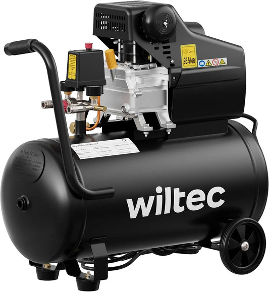 Wiltec luchtcompressor met 50 liter tank met 1500 W, 2 pk, 212 l en voor bouwplaats en werkplaats