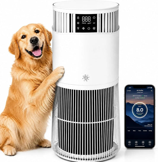 Luchtreiniger, HEPA, CADR 490 m3/h voor maximaal 50 m2, auto en app, PM2,5-display, kinderbeveiliging, timer, 24 dB geluidsarm slaapmodus